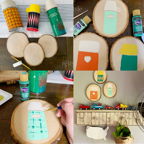 Vintage Thermos Wood Slice Fall Decor